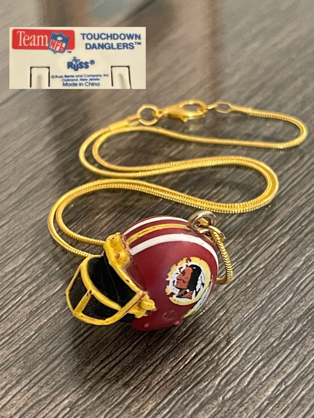 Vintage Russ Berrie Washington Redskins Football Helmet Necklace